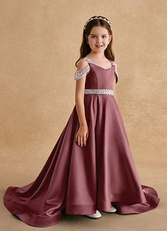 Azazie Jodi Flower Girl Dresses Desert Rose A-Line Matte Satin Dress image3