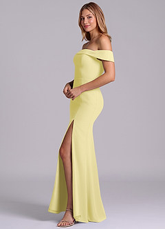 Azazie Luciana Bridesmaid Dresses Lemon Sorbet Sheath Off the Shoulder Chiffon Convertible Dress image4