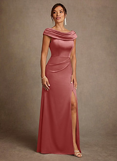 Azazie Irvine Mère de la mariée Robes Robe Trapèze en Satin extensible Plissée Antique Rose image4