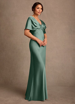 Azazie Dosia Moeder van de bruid jurken Kolom Jurk van Stretch Satijn Geplooid Eucalyptus image2