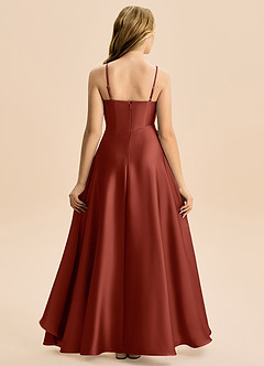 Azazie Eirlys Junior Abito A-Line in Raso Elasticizzato Plissettato Terracotta image2