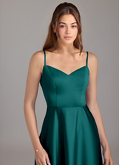 Azazie Marley Vestidos de damas de honor Vestido de Pavo Real de Satén Elástico de Corte en A Convertible con Vestidos sin tirantes image2