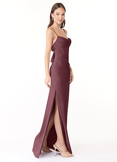 Azazie Mai Brautjungfernkleider Etui Plissee Chiffon Kleid Sangria image3