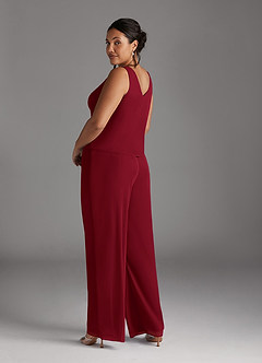 Azazie Frances Mother of the Bride Dresses Burgundy Jumpsuit/Pantsuit Scoop Mesh Dress image13