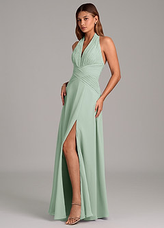 Azazie Elizabeth Bridesmaid Dresses Agave A-Line Pleated Chiffon Dress image4