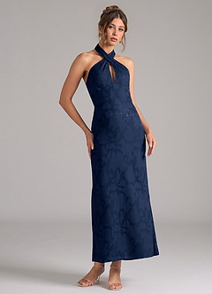 Azazie Marlissa Robes de demoiselle d'honneur Robe Fourreau en Blumen-Burnout Plissée Bleu Marine Foncé image5