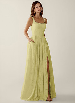 Megan Lemon Sorbet Lace A-line Prom Dress image4