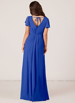 Azazie Peony Junior Robe Trapèze en Mousseline de soie Plissée Bleu Roi image2