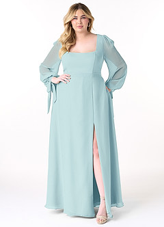 Azazie Leonia Bridesmaid Dresses Sea Glass A-Line Long Sleeve Chiffon Dress image11