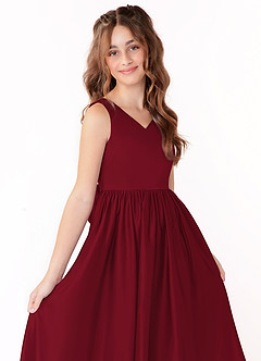 Azazie Hathaway Junior Burgundy A-Line Bow Matte Satin Dress image5