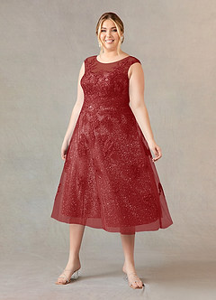 Azazie Flynn Mother of the Bride Dresses Rust A-Line Boatneck Lace Tulle Dress image6