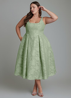 Azazie Amalie Bridesmaid Dresses Dusty Sage A-Line Pleated Floral Burnout Dress image12