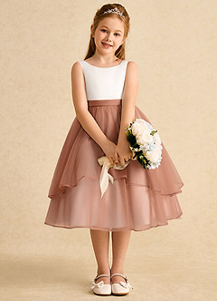 Azazie Rene Flower Girl Dresses Ivory Bronzer A-Line Bow Tulle Dress image6