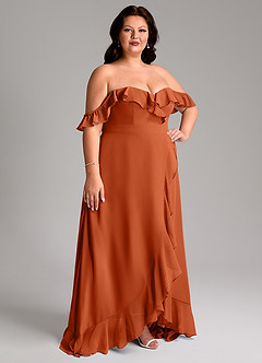 Azazie Lyra Abiti da Damigella Abito Convertibile A-Line in Chiffon Arancia Bruciata image13