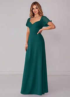 Azazie Fatima Bridesmaid Dresses Peacock A-Line with Pockets Chiffon Dress image4