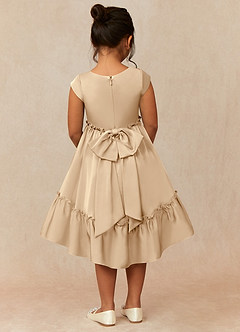 Azazie Lee Flower Girl Dresses Champagne A-Line Bow Stretch Satin Dress image2