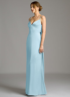 Azazie Adriane 신부 들러리 드레스 쉬스 절하다 스트레치 새틴 바닥 길이 드레스 image3