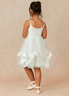 Azazie Anya Flower Girl Dresses Diamond White A-Line Spaghetti Strap Tulle Dress image2