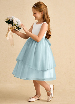 Azazie Rene Flower Girl Dresses Ivory Mist A-Line Bow Tulle Dress image5