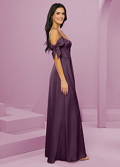 Barbie ♥ Azazie Bridesmaid Dresses Plum A-Line Off the Shoulder Stretch Satin Dress image11