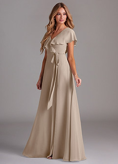 Azazie Lainey Bridesmaid Dresses Taupe A-Line with Pockets Chiffon Dress image5