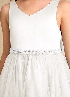 Azazie Firefly Flower Girl Dresses Ivory A-Line Bow Matte Satin Dress image7