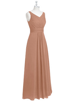 Azazie Pierrette Bridesmaid Dresses Champagne Rose A-Line Pleated Chiffon Dress image9