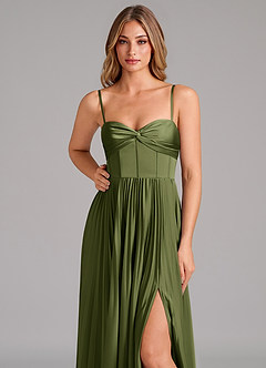 Azazie Akiko Bridesmaid Dresses Olive A-Line Sweetheart Neckline Stretch Satin Dress image8
