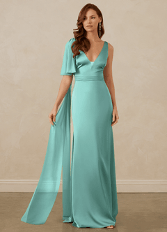 Christian Siriano Bridal for Azazie 1011 Brautjungfernkleider Meerjungfrau-Linie Schleifen Stretch-Satin Kleid Aqua image6