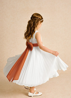 Azazie Margot Flower Girl Dresses Ivory Cinnamon A-Line Pleated Chiffon Dress image7