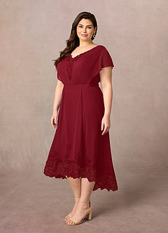 Azazie Palana Mother of the Bride Dresses Burgundy A-Line Lace Chiffon Dress image7