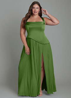 Azazie Stephanie Bridesmaid Dresses Basil A-Line Pleated Stretch Satin Dress image7