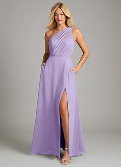 Azazie Phaedra Bridesmaid Dresses Lilac A-Line One Shoulder Chiffon Dress image3