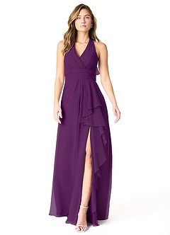 Azazie Aviv Bridesmaid Dresses Grape A-Line Pleated Chiffon Dress image1