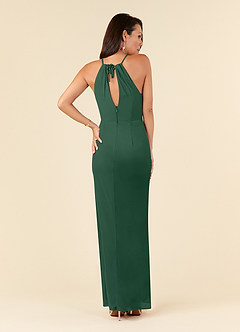 Azazie Hadid Final Sale Dark Green Sheath Pleated Mesh Dress image2