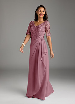 Azazie Amedeus Mother of the Bride Dresses Vintage Mauve A-Line V-Neck Lace Chiffon Dress image1