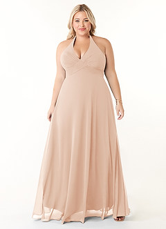 Azazie Tessie Bridesmaid Dresses English Rose A-Line V-Neck Pleated Chiffon Dress image6