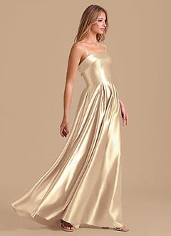Azazie Lucienne Bridesmaid Dresses Gold A-Line Pleated Metallic Satin Dress image5