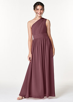 Azazie Molly Junior Abito A-Line in Chiffon Plissettato Sangria image1