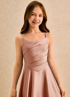 Azazie Coconut Girls Formal Final Sale Rose Gold A-Line Pleated Stretch Satin Dress image6