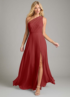Azazie Phaedra Bridesmaid Dresses Rust A-Line One Shoulder Chiffon Dress image4