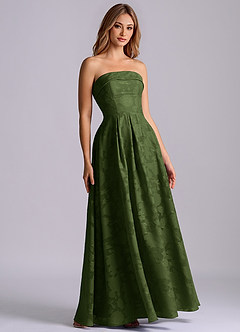 Azazie Lucienne Bridesmaid Dresses Olive A-Line Strapless Floral Burnout Dress image3