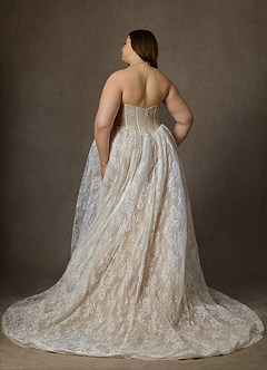 Azazie Demetria Wedding Dresses Diamond White Nude Ball-Gown Strapless Lace Dress image12