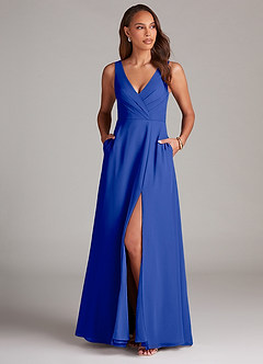Azazie Nelly Bridesmaid Dresses Royal Blue A-Line Pleated Chiffon Dress image2