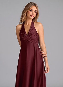 Azazie Tessie Brautjungfernkleider A-Linie Plissee Stretch-Satin Kleid Cabernetrot image3