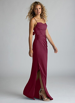 Azazie Mai Bridesmaid Dresses Mulberry Sheath Pleated Stretch Satin Dress image4