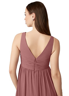 Azazie Yetta Maternity Bridesmaid Dresses A-Line V-Neck Gathered Chiffon Floor-Length Dress image3
