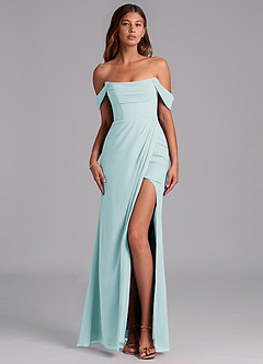 Azazie Johana Jurken voor bruidsmeisjes Converteerbaar Jurk van Chiffon met Zeemeermin Off the Shoulder Zeeglas image1