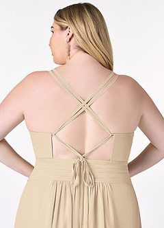 Azazie Farren Bridesmaid Dresses Champagne A-Line Pleated Chiffon Convertible Dress image13