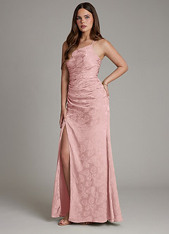 Azazie Mishka Probar vestidos en casa Vestido de Jacquard De Rosas de Jacquard Floral de Corte Recto con Hombro unilateral image1